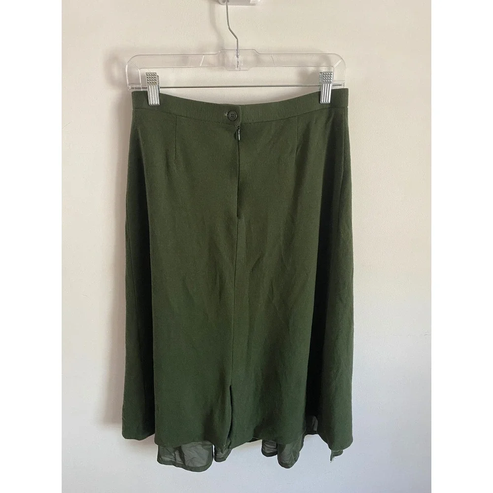Rodier Paris Vintage Wool Midi Skirt Olive Green Pleated‎ Made in France Size 44
